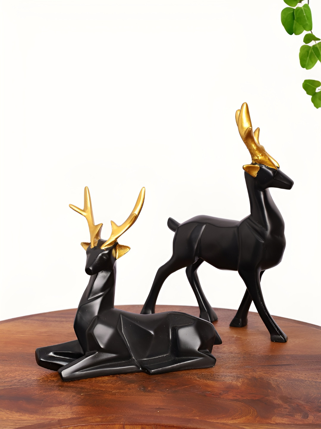 INTERNATIONAL GIFT Deer Black Polyresin Glossy Living Room Set of 2 Medium Showpieces - 8.5 Inches
