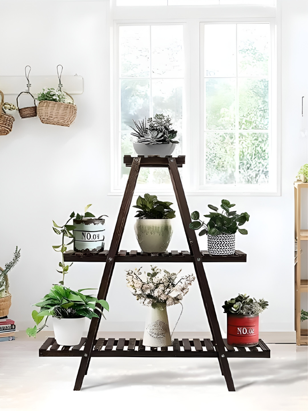 The Art House Brown Textured Wooden Planter Stand