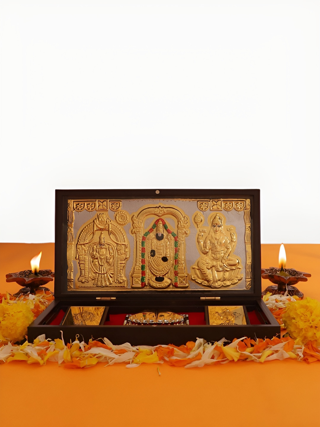 INTERNATIONAL GIFT Gold-Toned Balaji Charan Paduka Religious Foot Prints Pooja Essentials