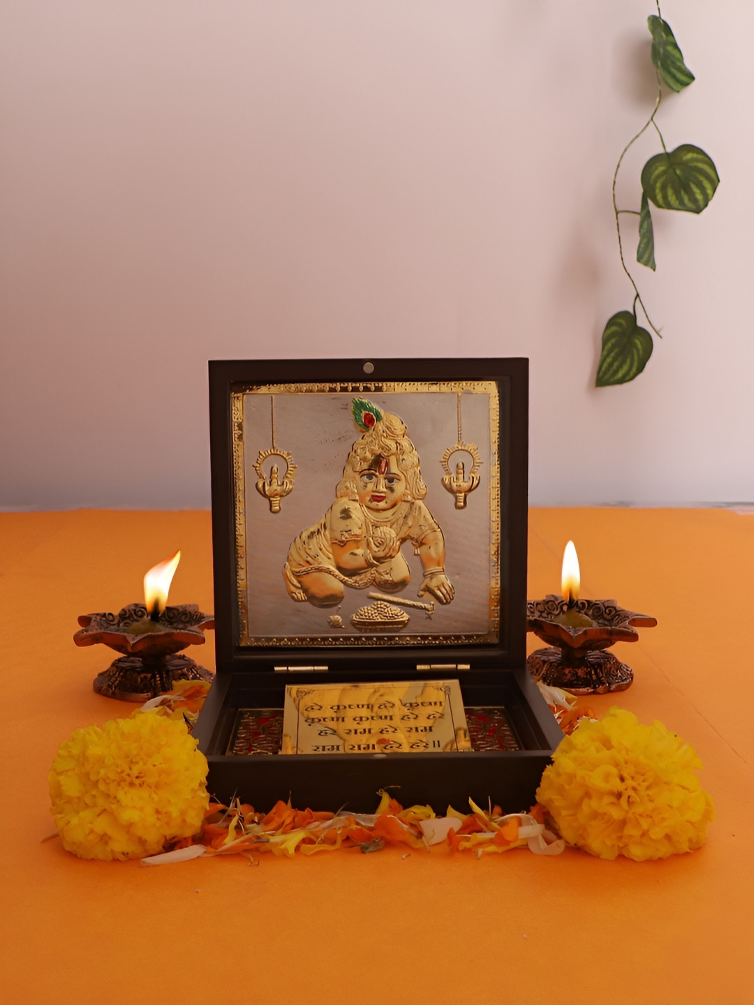 INTERNATIONAL GIFT Gold-Toned Krishna Charan Paduka Religious Foot Prints Pooja Essentials