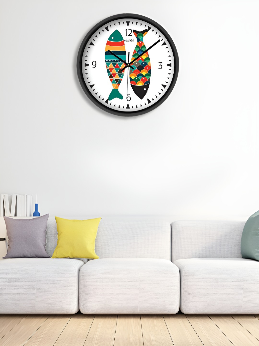 OLIVE TREE Black & White Fish Printed Analogue Contemporary Wall Clock