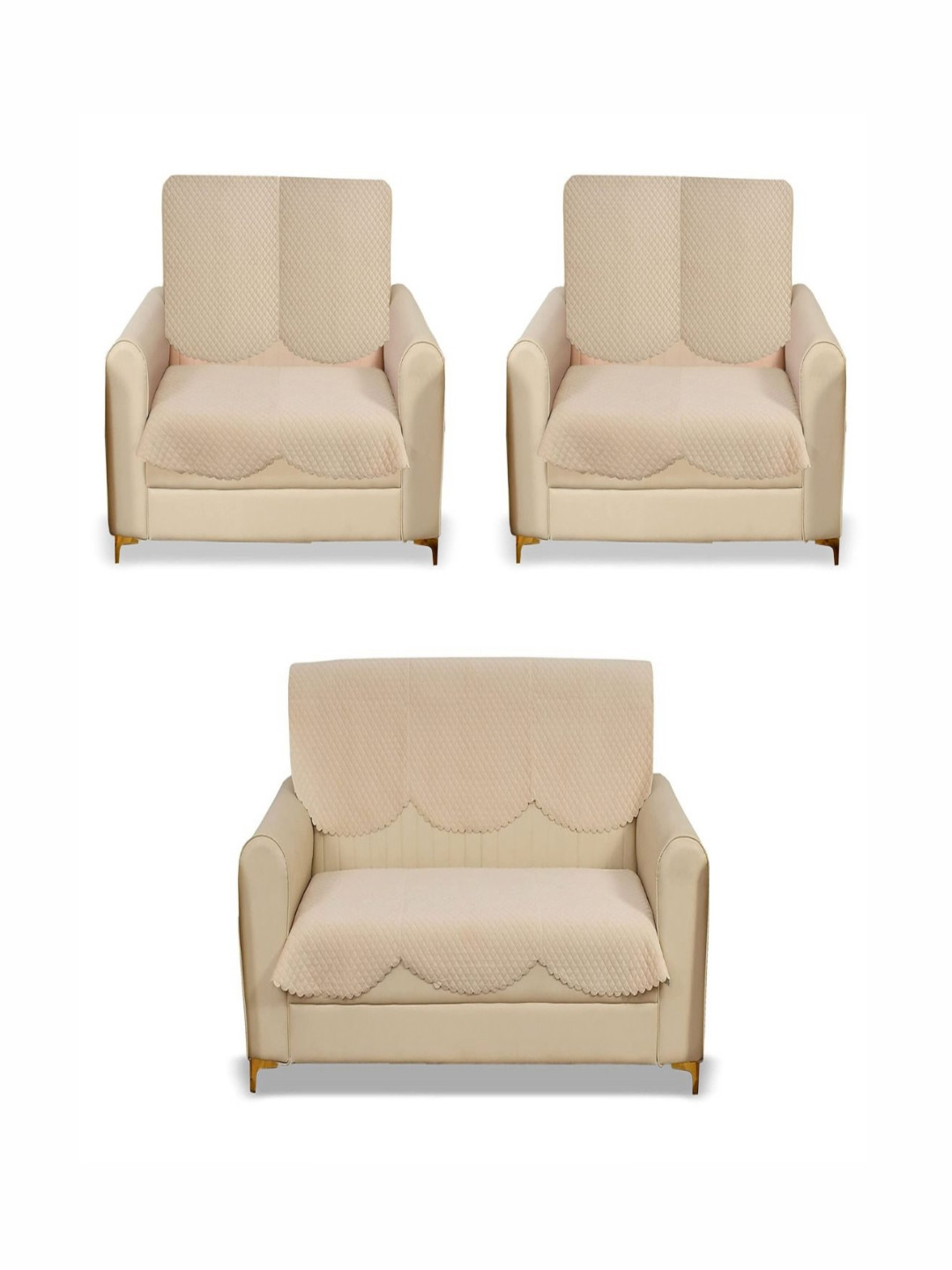 Fashion Throw Beige 12 Pieces Quilted Seven Seater Velvet Sofa Covers With Arms