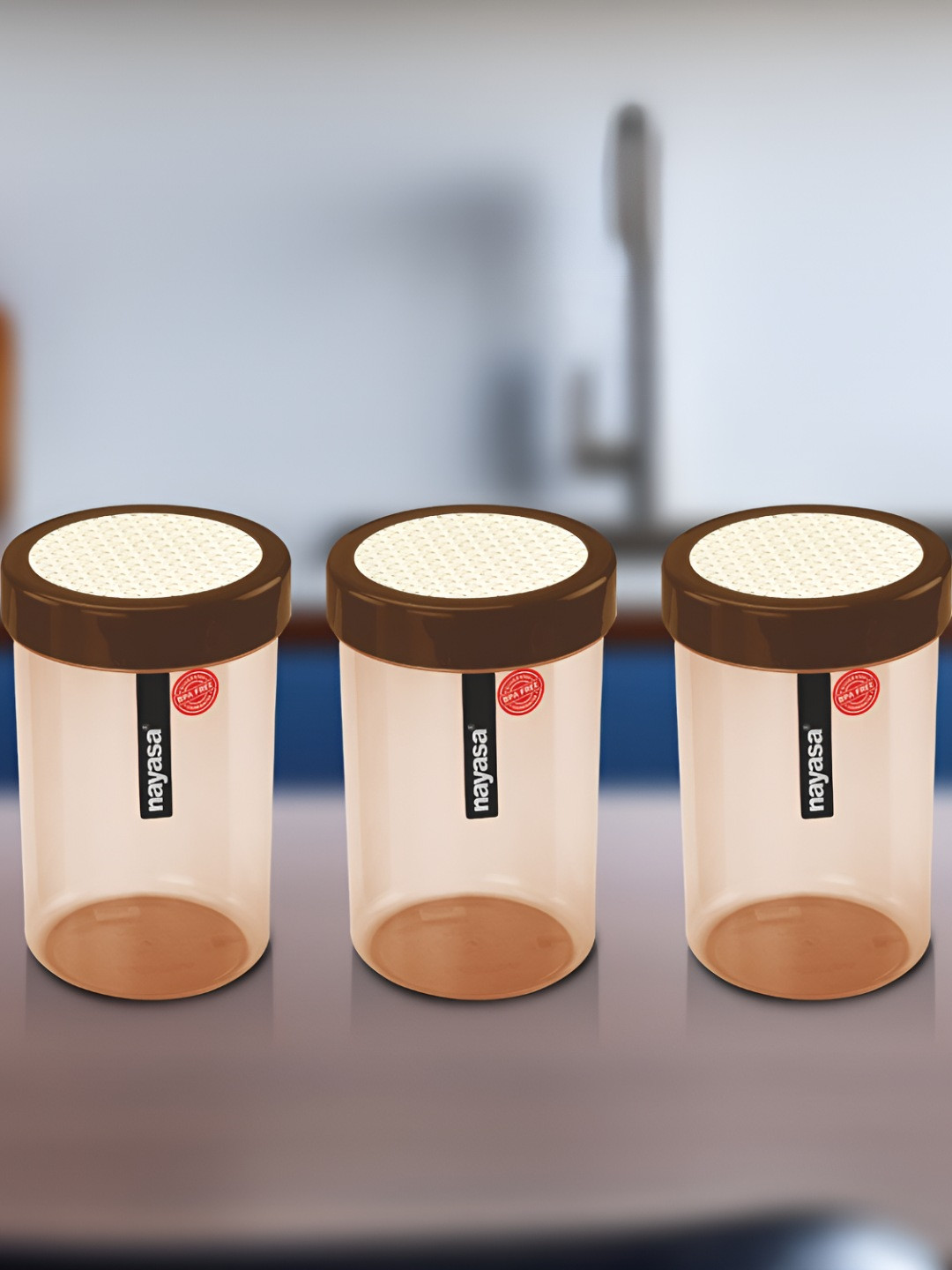 Nayasa Retro Brown Plastic Air Tight 3 Piece Screw Top Canister-1.5L