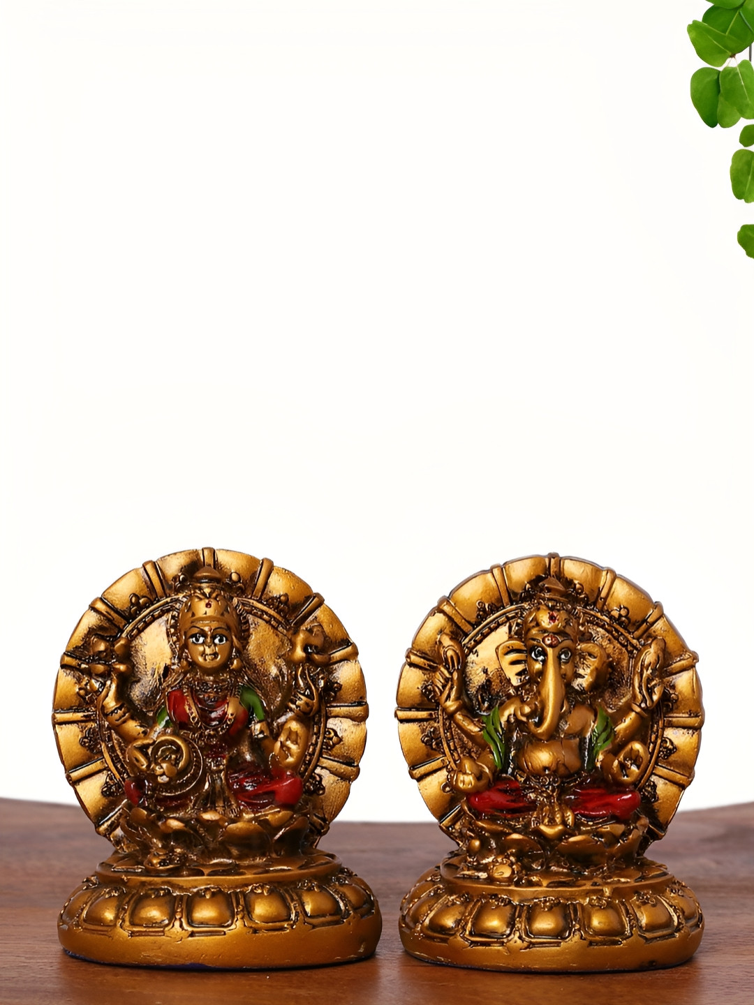 INTERNATIONAL GIFT Lakshmi Ganesha Set with Frame Gold Polyresin Glossy Prayer Room Hand-Painted Set of 2 Medium Showpieces - 3.5 Inches