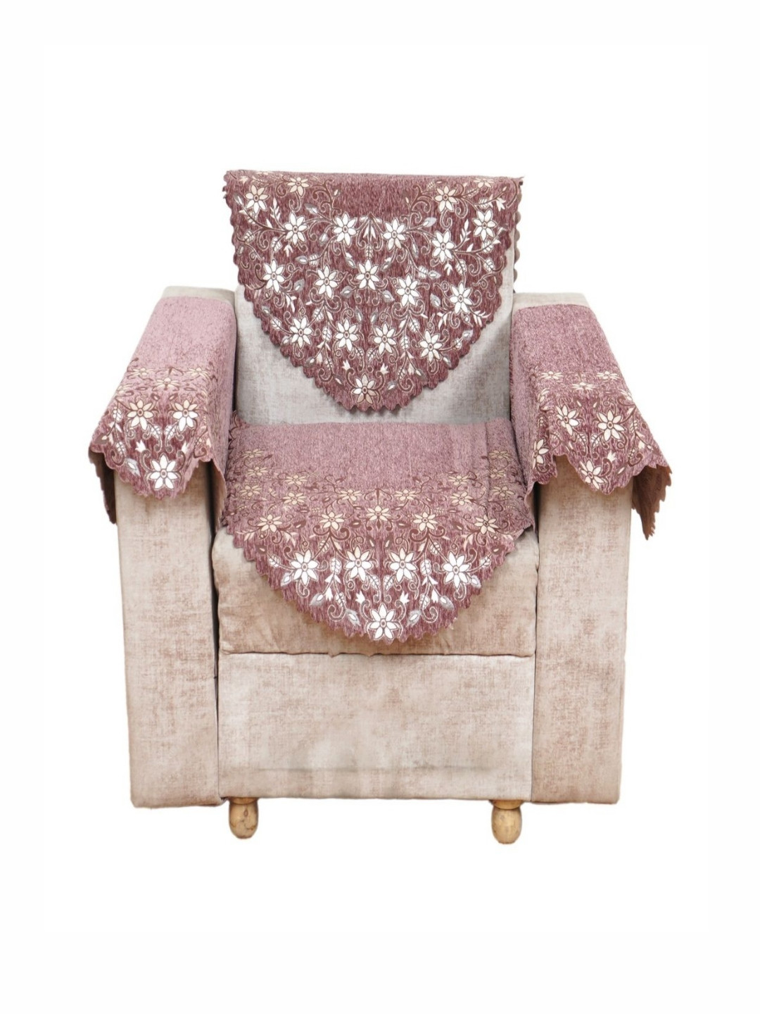 Fashion Throw Pink & White Floral Printed Jacquard Sofa Cover With Arms