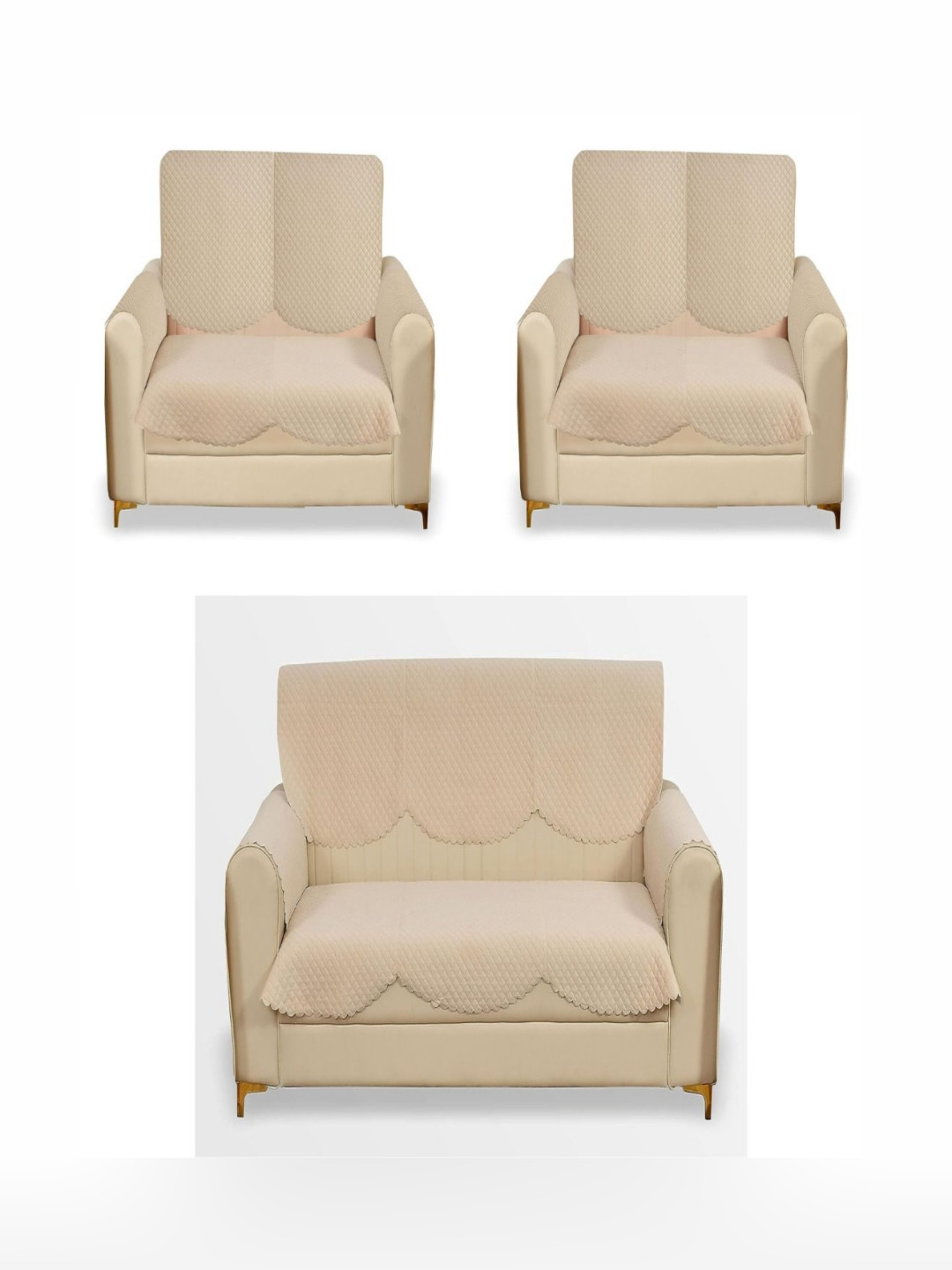 Fashion Throw Beige 7-Seater Checked Velvet Sofa Covers With Arms