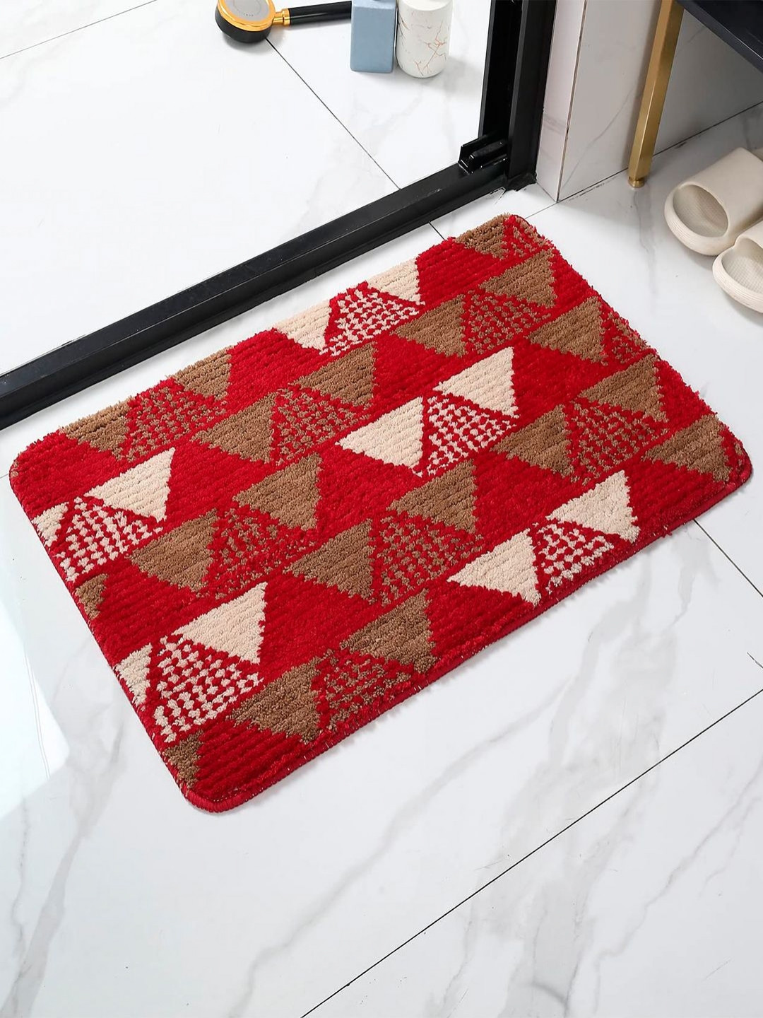HOKIPO Red & Brown Patterned Microfibre 1800 GSM Bath Rug