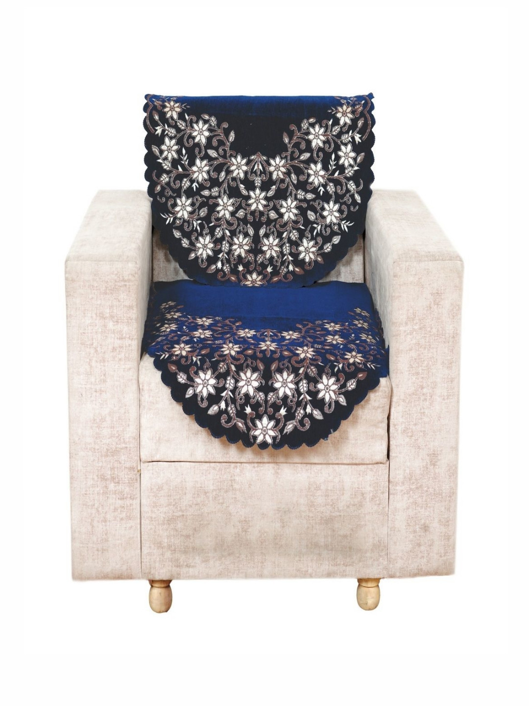 Fashion Throw Navy Blue & White Floral Printed Jacquard Sofa Cover