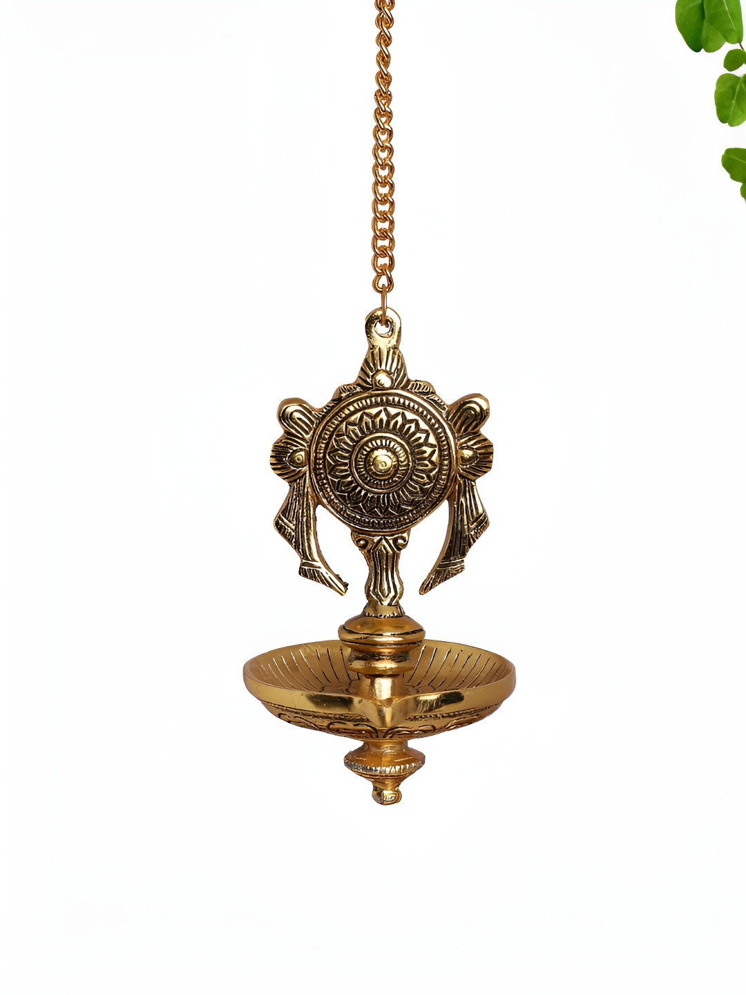 INTERNATIONAL GIFT Hanging Sun Diya with Chain Hook Gold Metal Metallic Prayer Room Medium Showpiece - 2.4 Inches