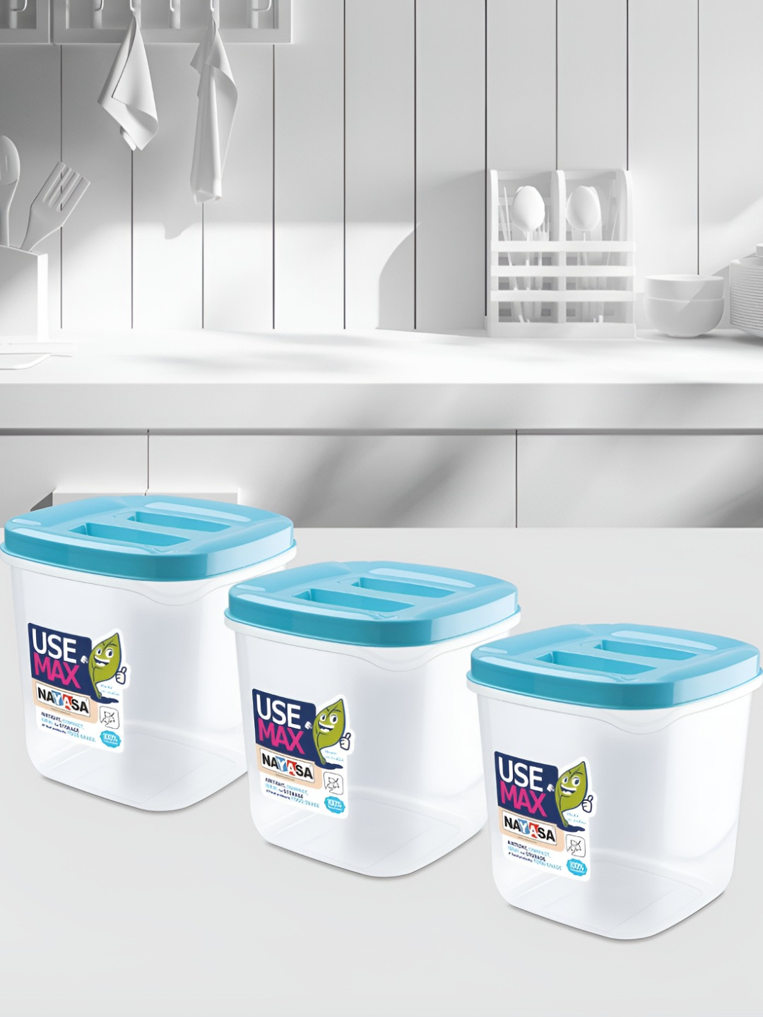Nayasa Use Max Blue Plastic Easy To Clean 3 Piece Clip-On Jar