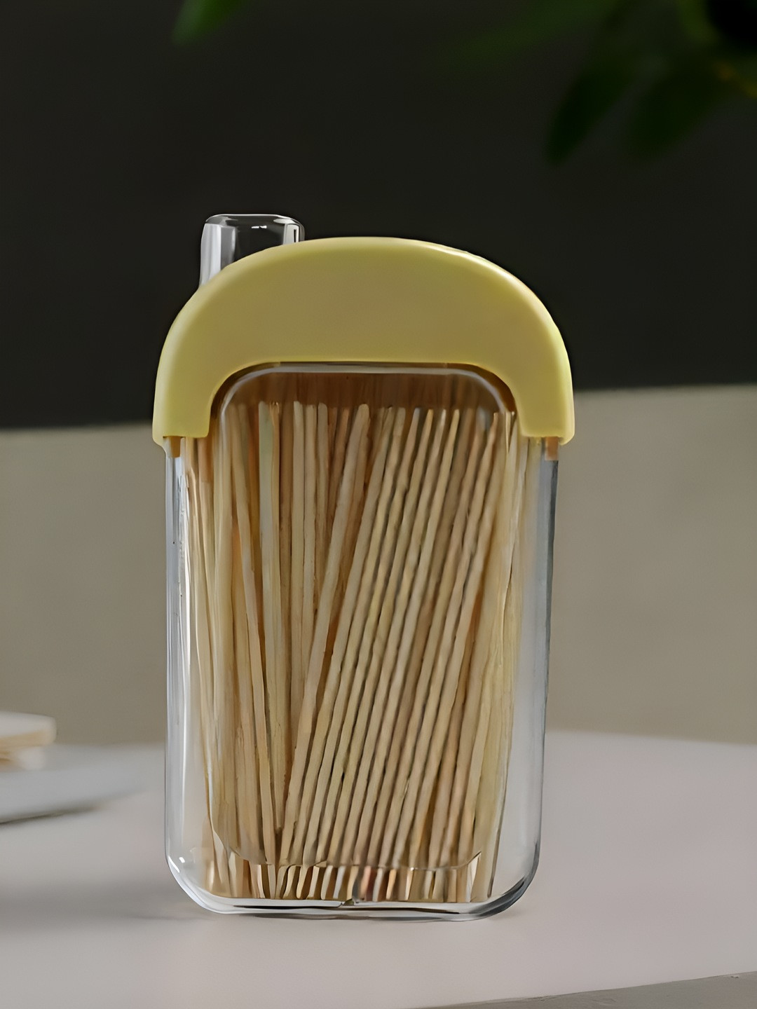 DecorTwist Yellow and Transparent 500 Toothpicks Holder