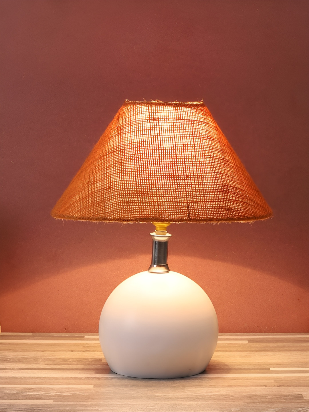 BrightDaisy Mustard Printed Metal Frusturical Shaped Table Lamp