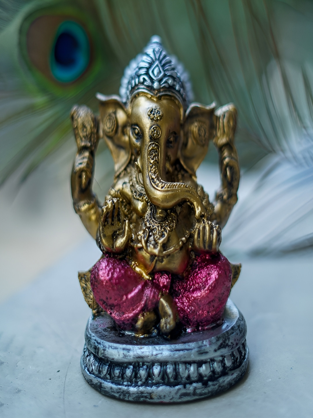 Craftlayout Ganesha Bappa Gold Polyresin Matte Prayer Room Medium Showpiece - 10 Inches