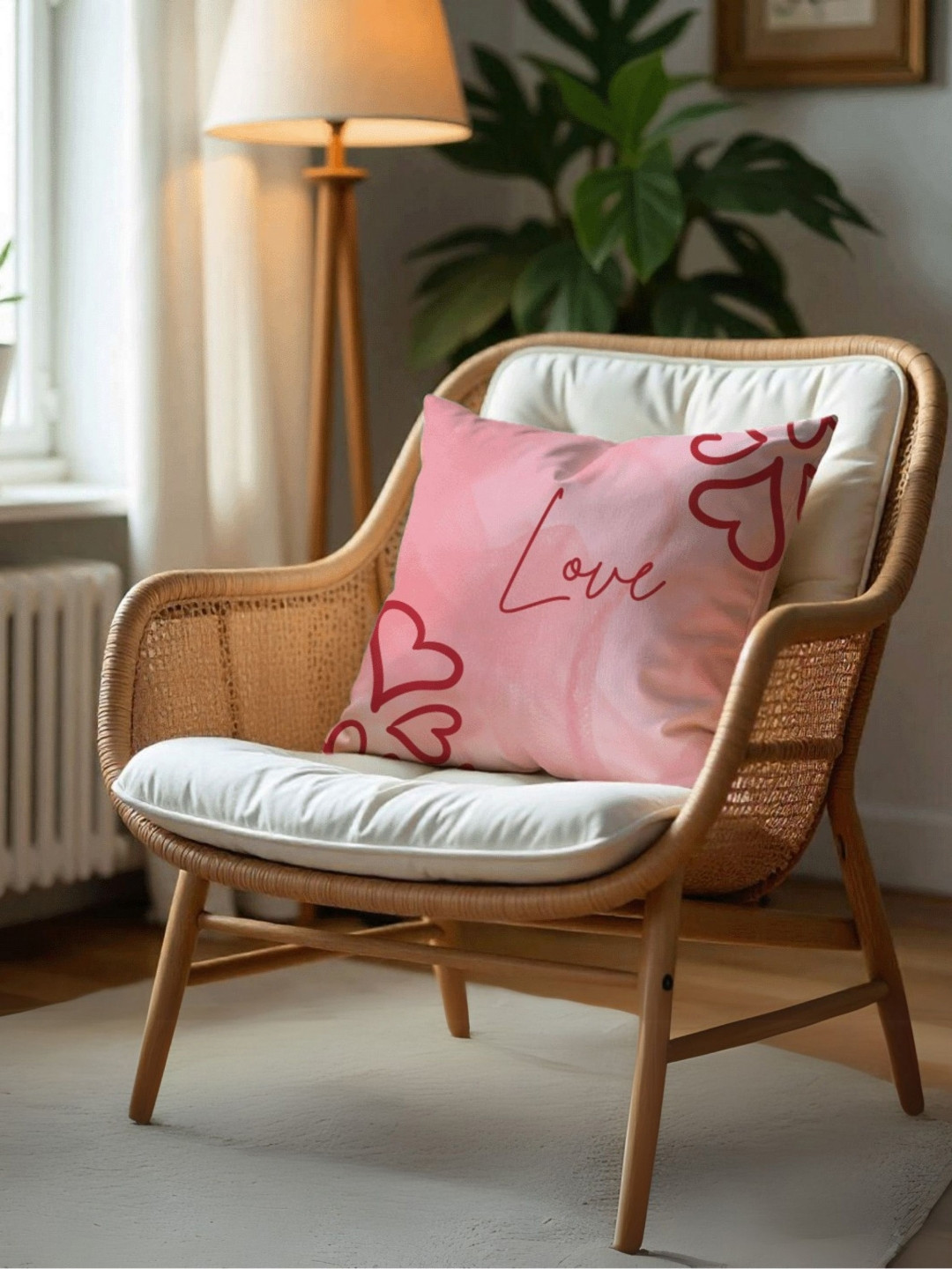 LUSHLYF Red And Pink Abstract Printed Velvet Square Shaped Valentine Cushion Covers