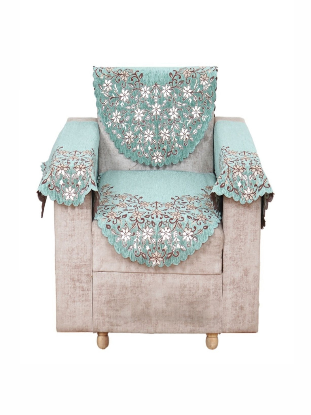 Fashion Throw Green & Red Floral Printed Jacquard Sofa Cover With Arm