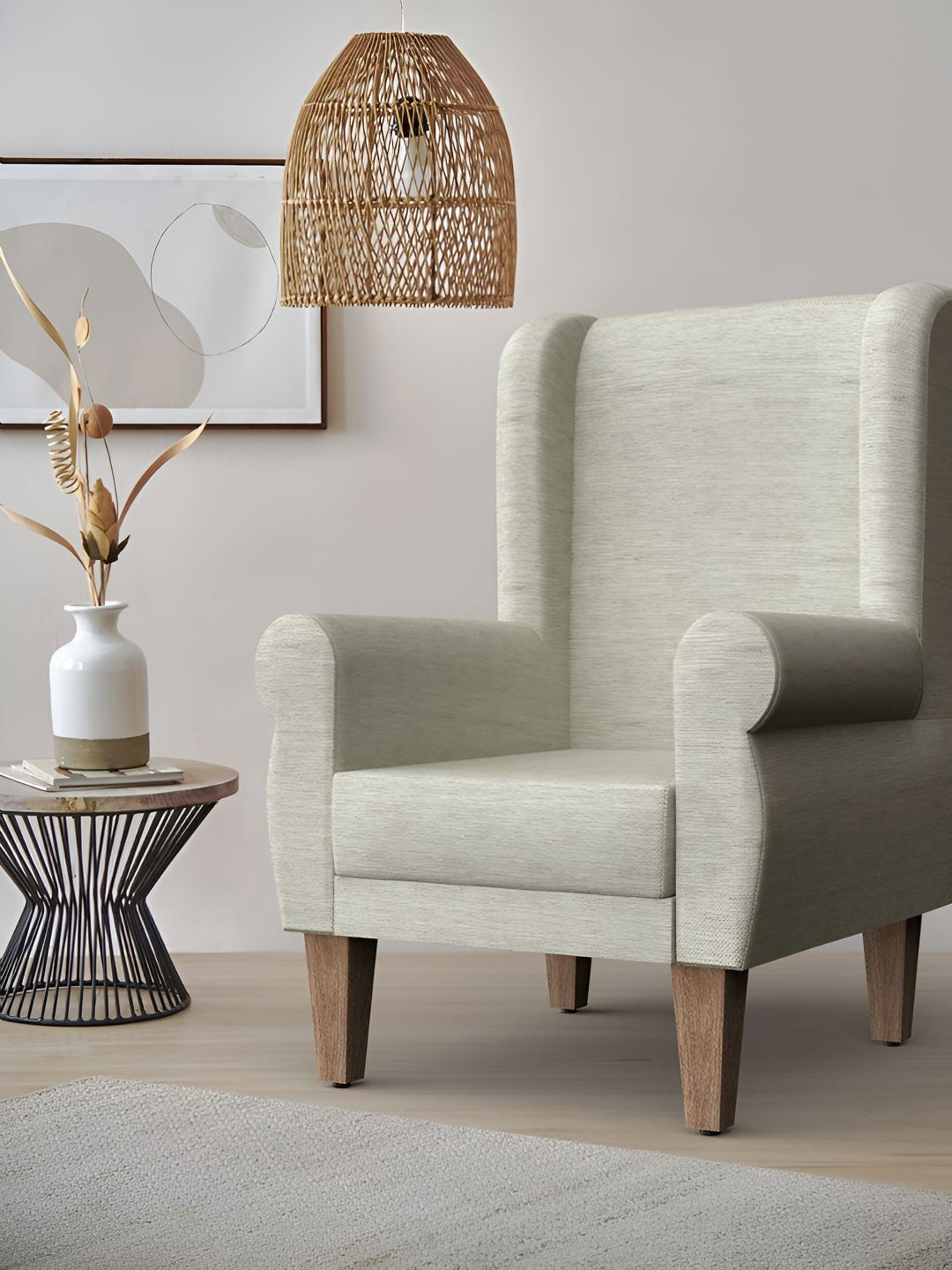 Chumbak Yellow Srilanka Ivory Begum Wing Chair