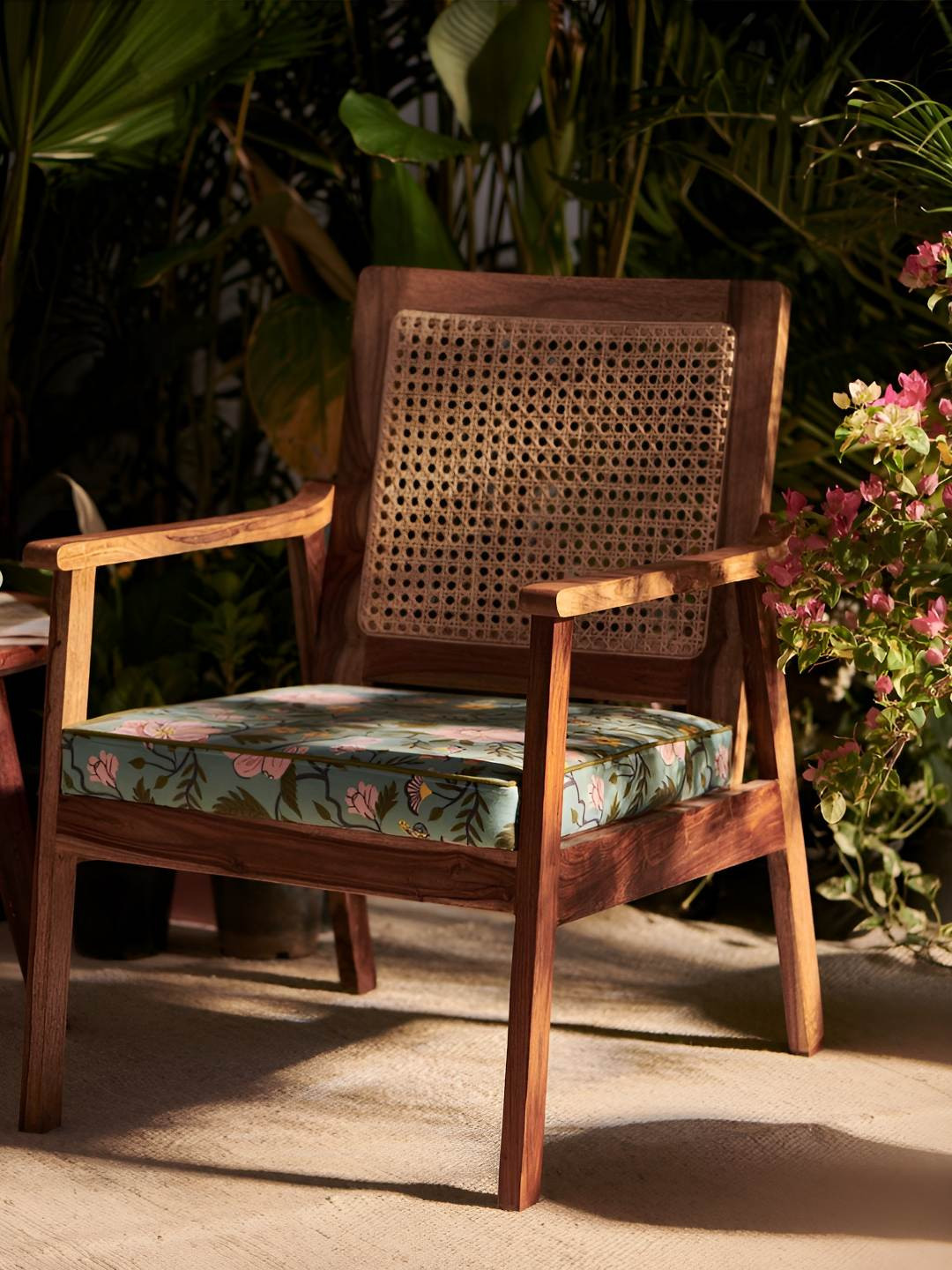 Chumbak Spring Bloom Brown & Beige French Rattan Arm Lounge Chair