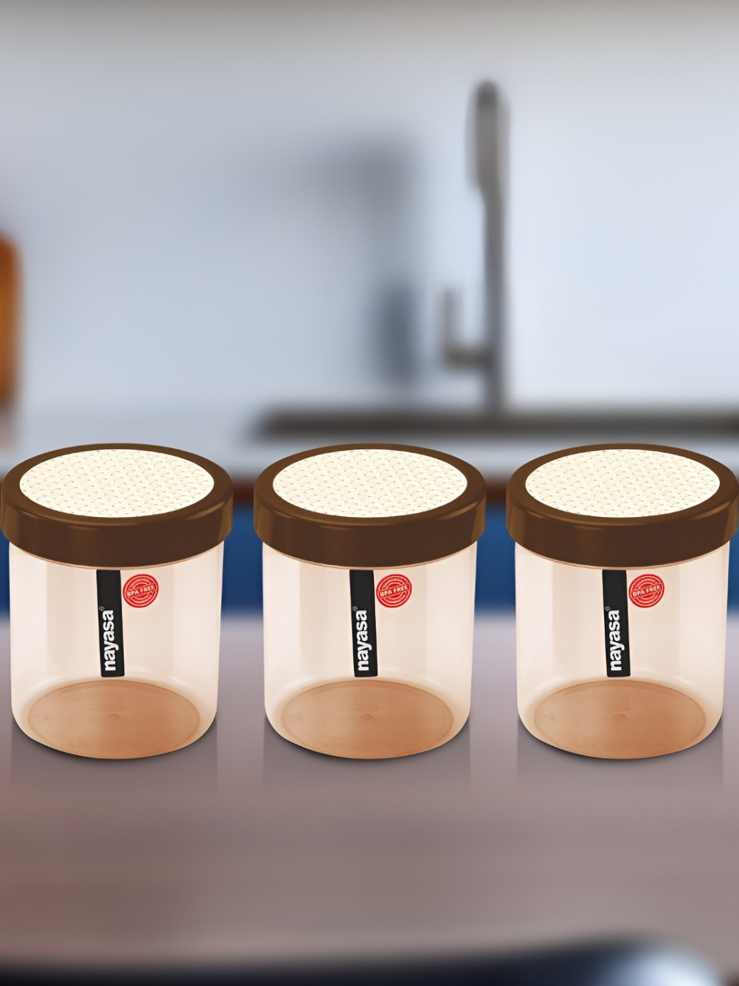 Nayasa Retro Brown Plastic Air Tight 3 Piece Screw Top Canister-1.5L