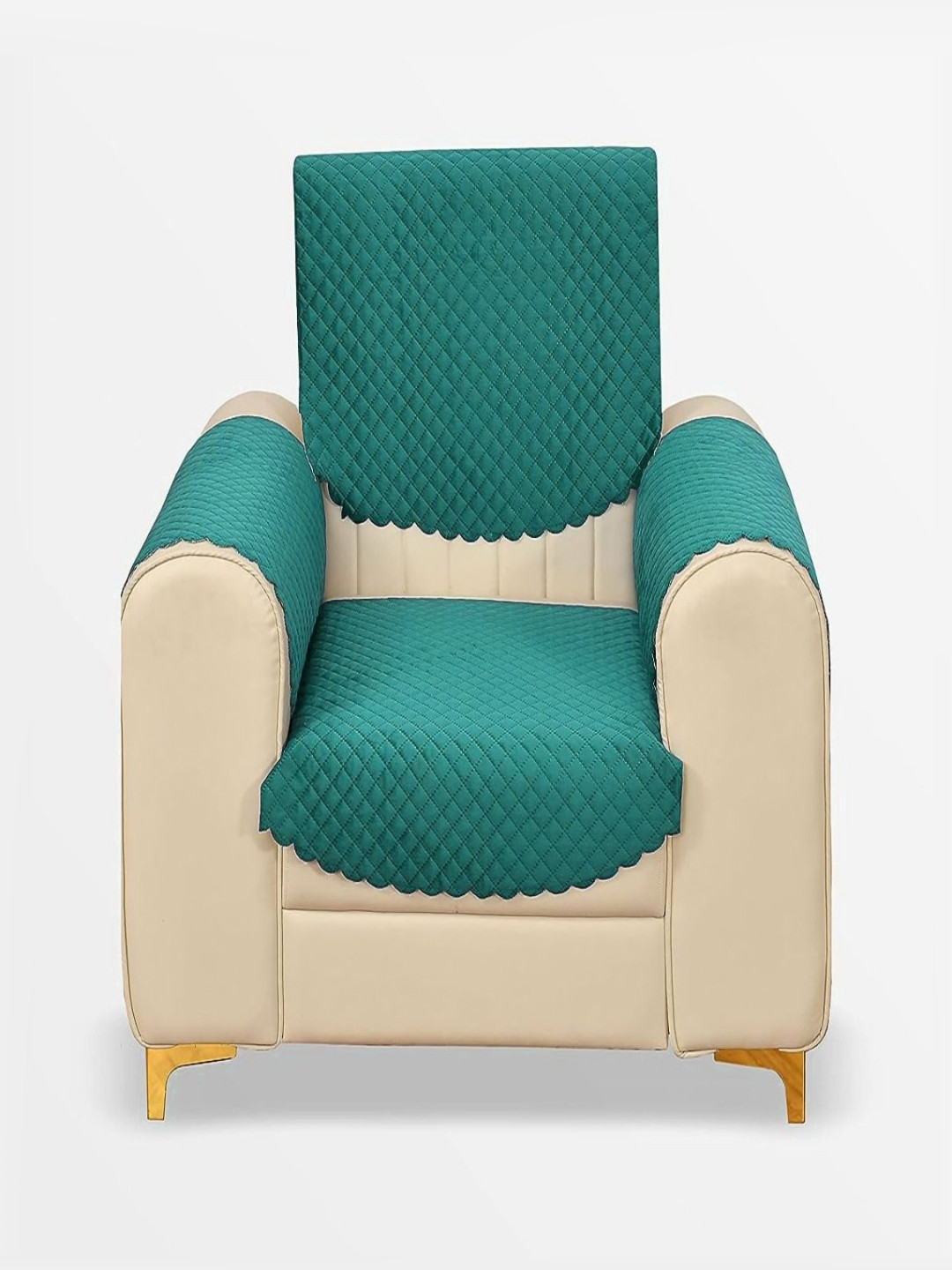 Fashion Throw Teal Checked Velvet Sofa Cover With Arms