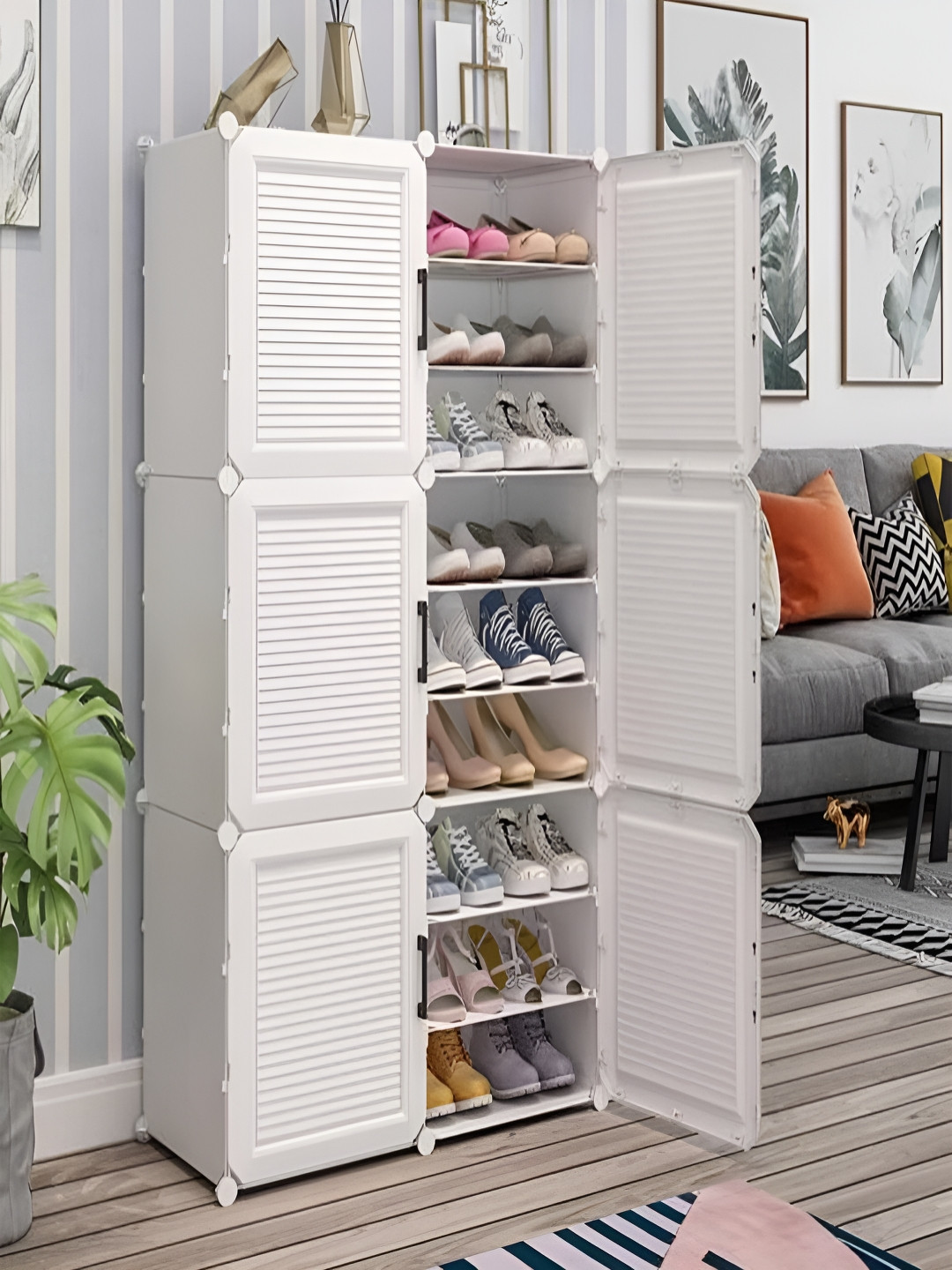 Sasimo White Self Design 6 Door & 18 Layers Water Resistant Shoes Organiser