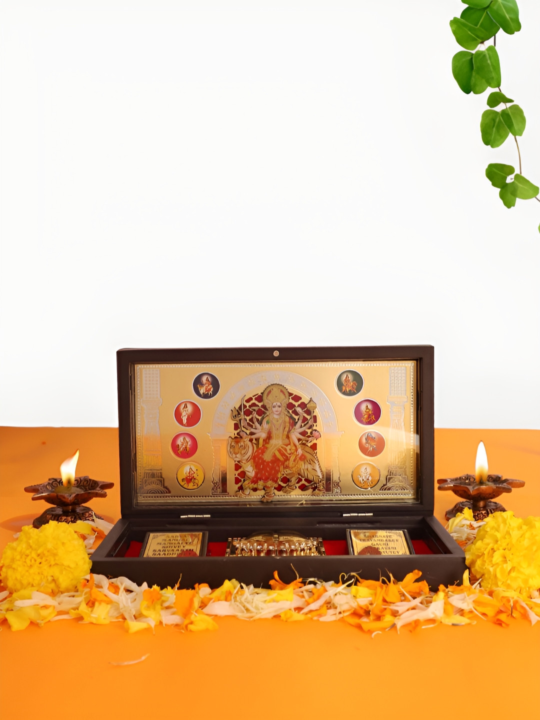 INTERNATIONAL GIFT Mata Laxmi Charan Paduka Box Gold Metal Metallic Prayer Room Large Showpiece - 2 Inches