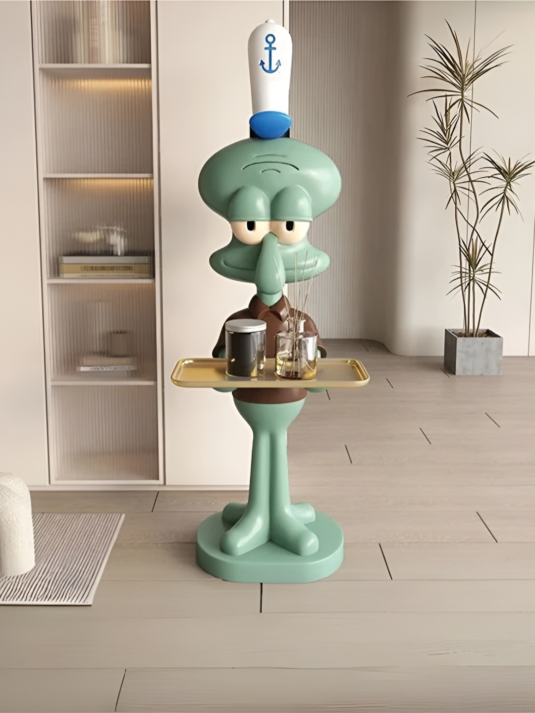 SMOKEY COCKTAIL Squid Ward Green Polyresin Matte Living Room Extra Large Showpiece - 11.8 Inches
