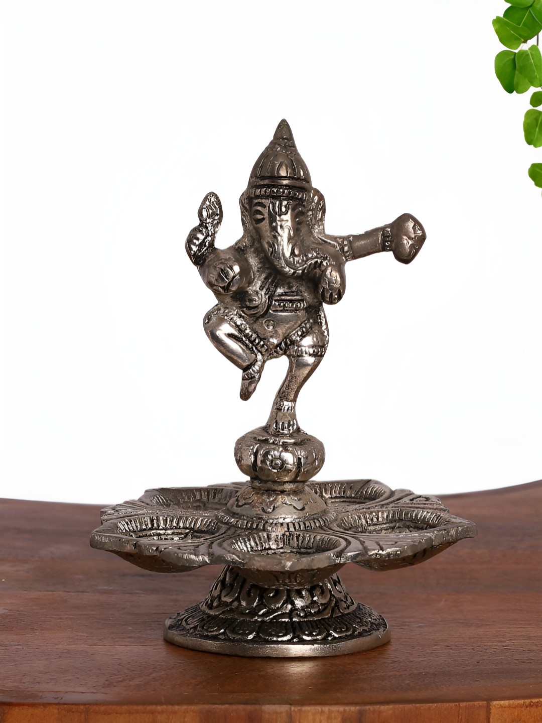 INTERNATIONAL GIFT Lord Ganesha Dancing Idol with Lotus Base Silver Metal Metallic Prayer Room Medium Showpiece - 2.2 Inches