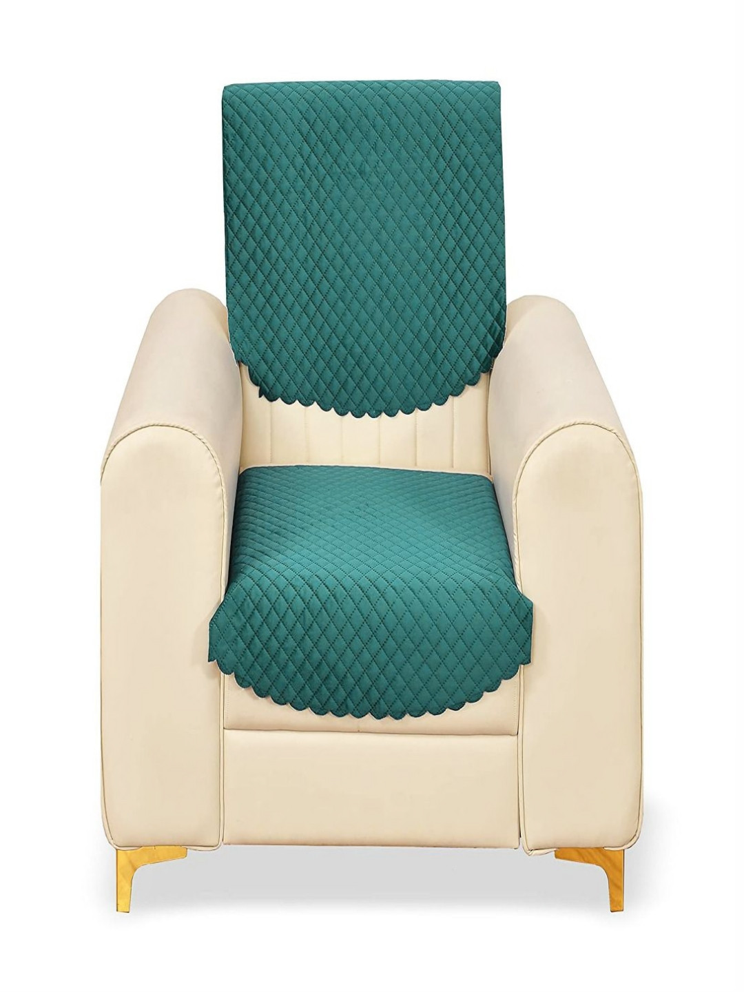 Fashion Throw Teal Green 2 Pieces Quilted Single Seater Velvet Sofa Covers