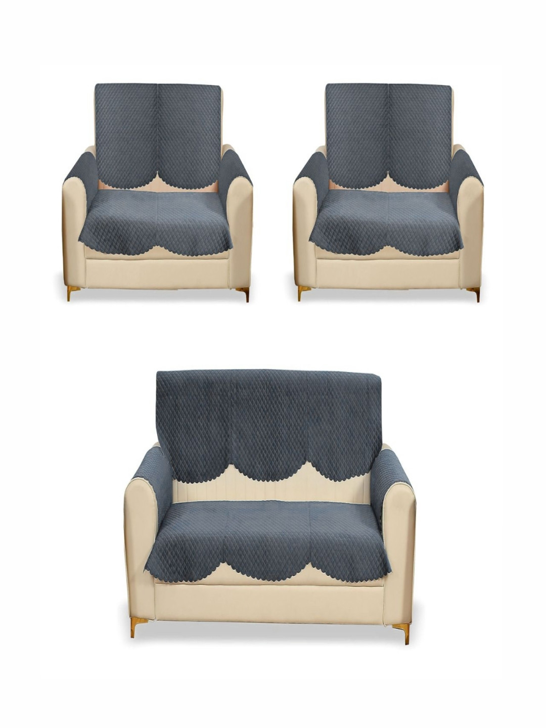 Fashion Throw Grey 12 Pieces Quilted Seven Seater Velvet Sofa Covers With Arms