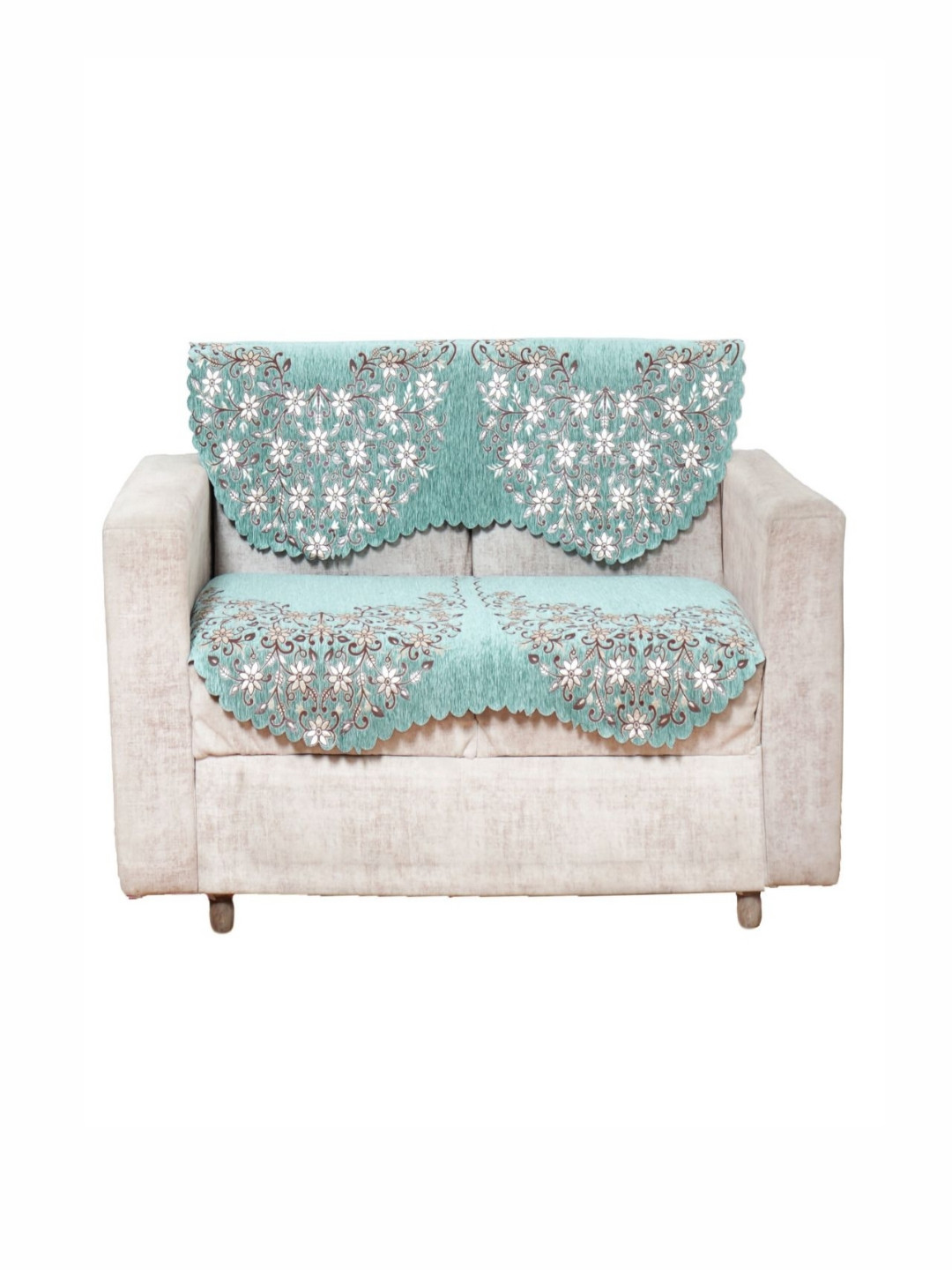 Fashion Throw Green & White 2-Seater Floral Printed Jacquard Sofa Covers