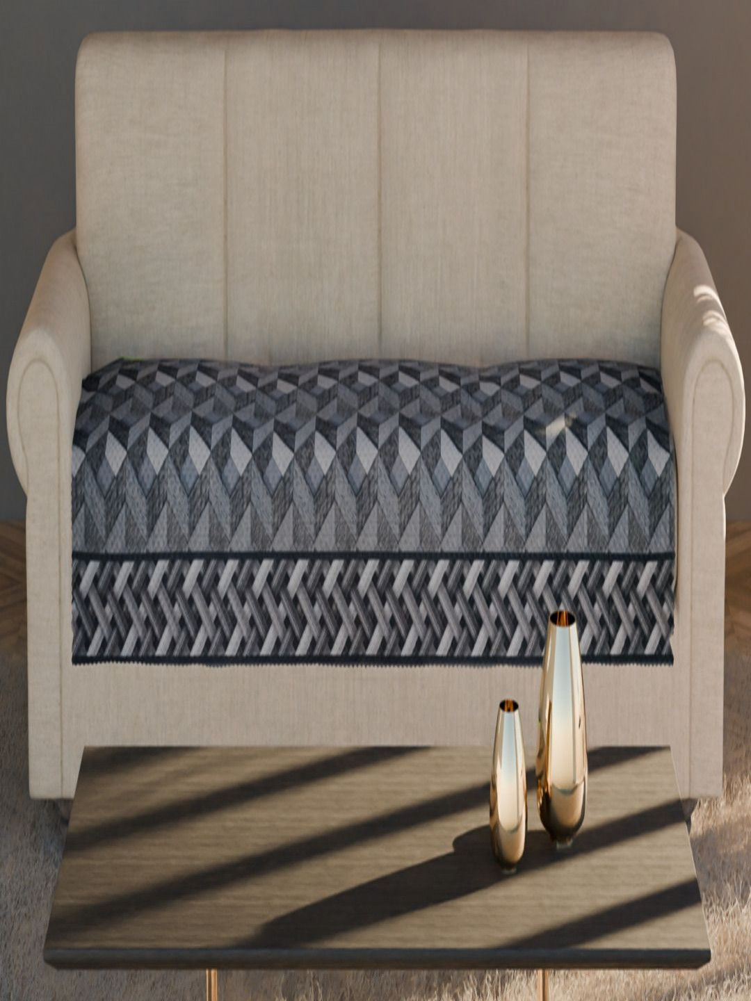 Fashion Throw Grey Printed Velvet 4 Seater Sofa Cover