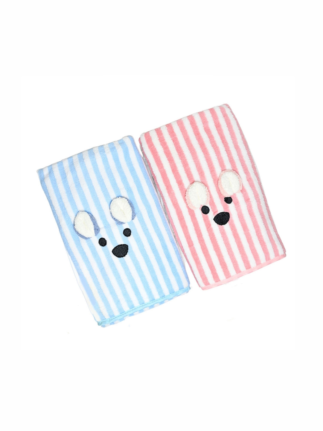 The Little Lookers Blue & White 2 Pieces Striped Cotton 350 GSM Baby Bath Towels