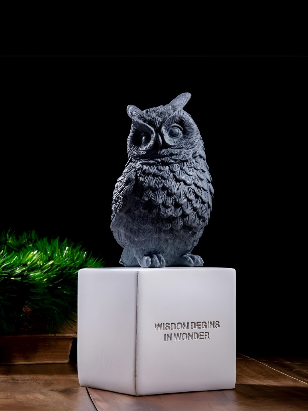 SMOKEY COCKTAIL Wise Owl Grey Polyresin Matte Living Room Medium Showpiece - 3.9 Inches