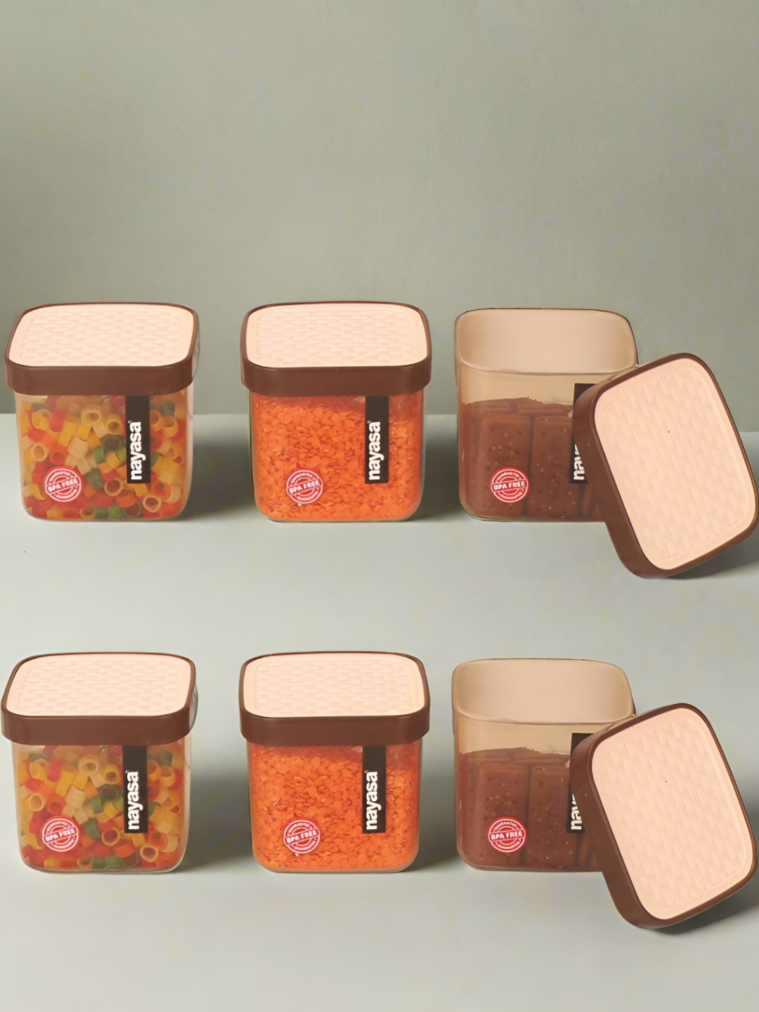 Nayasa Fusion Brown Plastic Air Tight 6 Piece Clip-On Jar-750ml