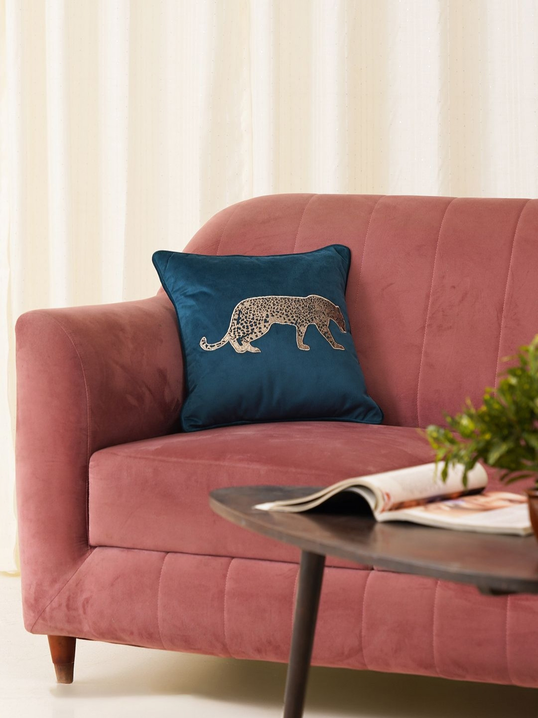 HOME 360 Teal Quirky Velvet Durable Square Cushion Cover - 16 x 16 Inches