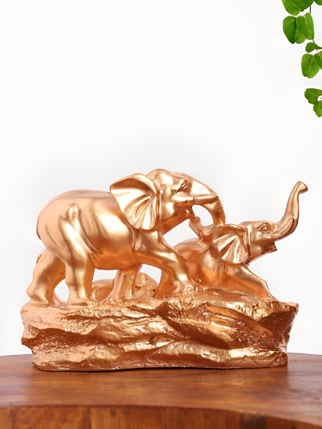 INTERNATIONAL GIFT Elephant Family Gold Polyresin Glossy Living Room Small Showpiece - 6 Inches