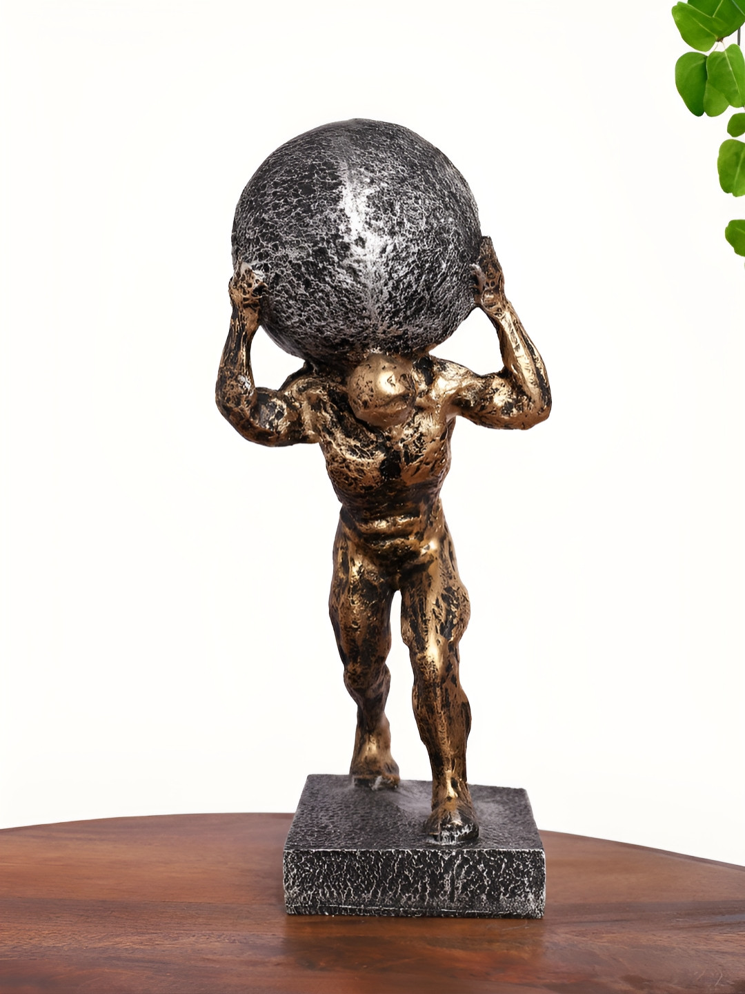 INTERNATIONAL GIFT Human Holding The Earth Gold Polyresin Natural Living Room Medium Showpiece - 12 Inches