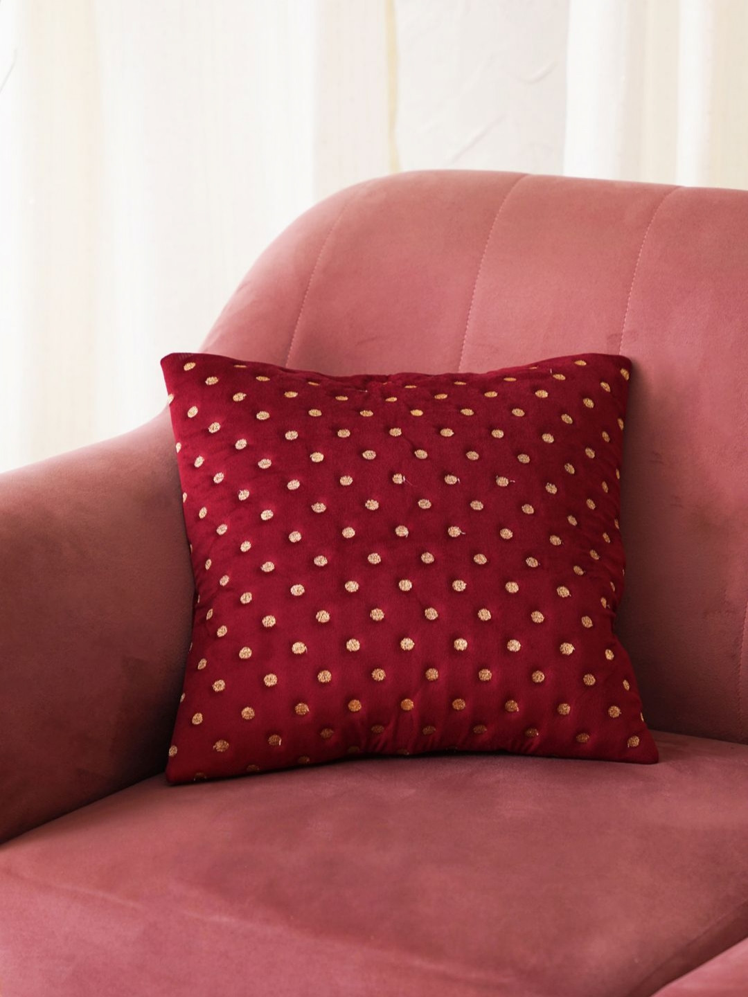 HOME 360 Maroon Geometric Printed Velvet Square Cushion Covers