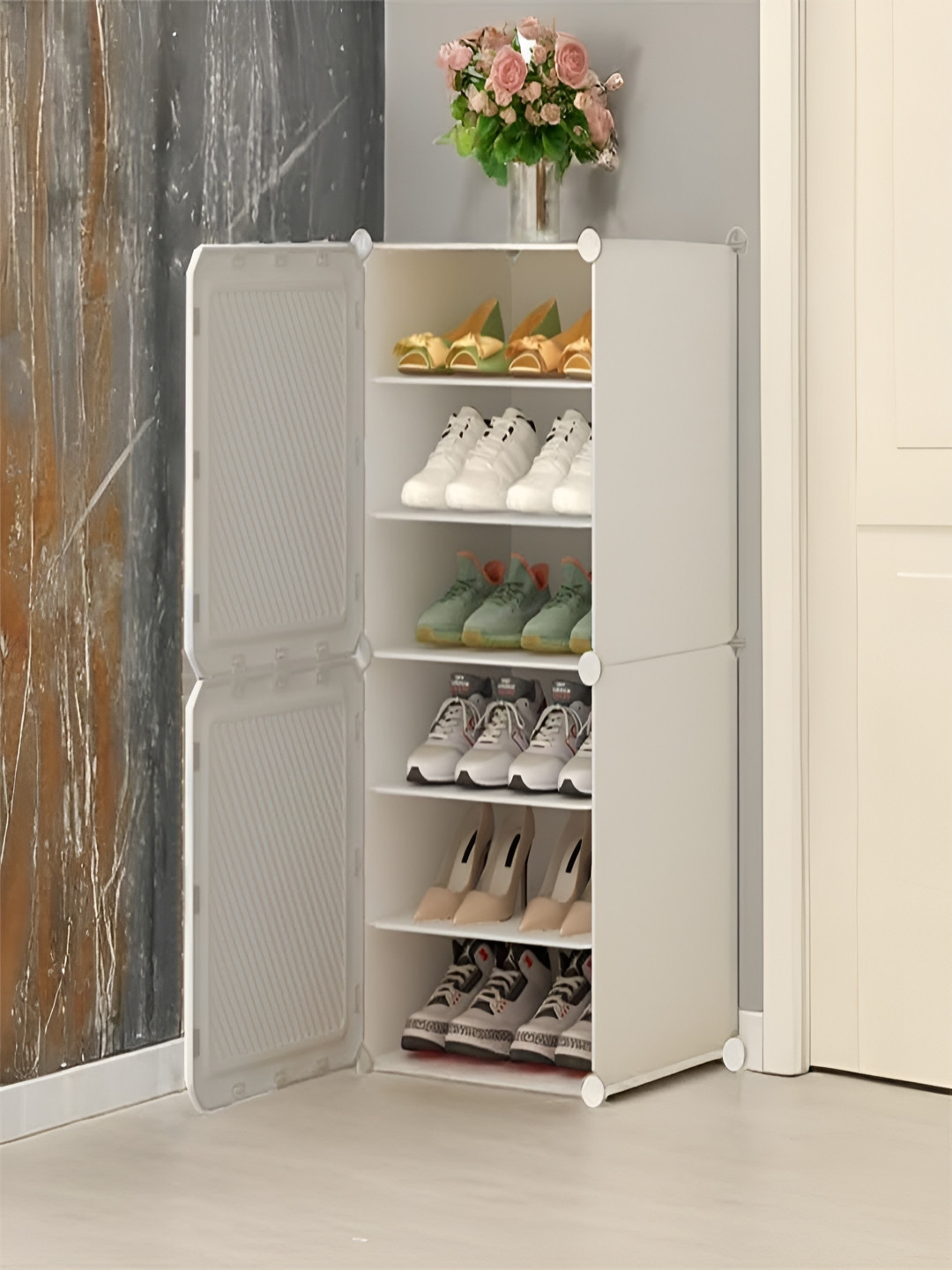 Sasimo White 2 Door & 6 Layers Water Resistant Shoes Organiser