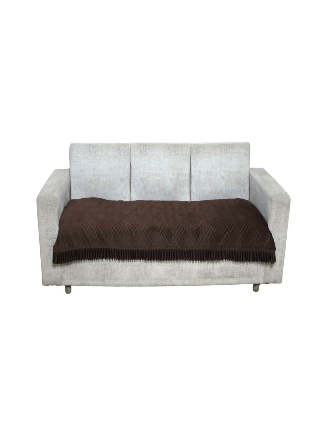 Fashion Throw Coffee Brown Self Design 3-Seater Velvet Sofa Cover