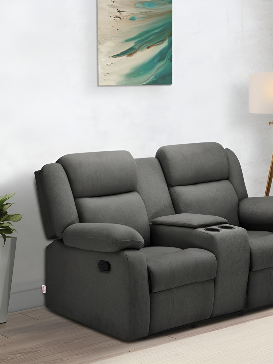 Duroflex Avalon Twin - 2 Seater Manual Fabric Recliner Console & Cup Holder