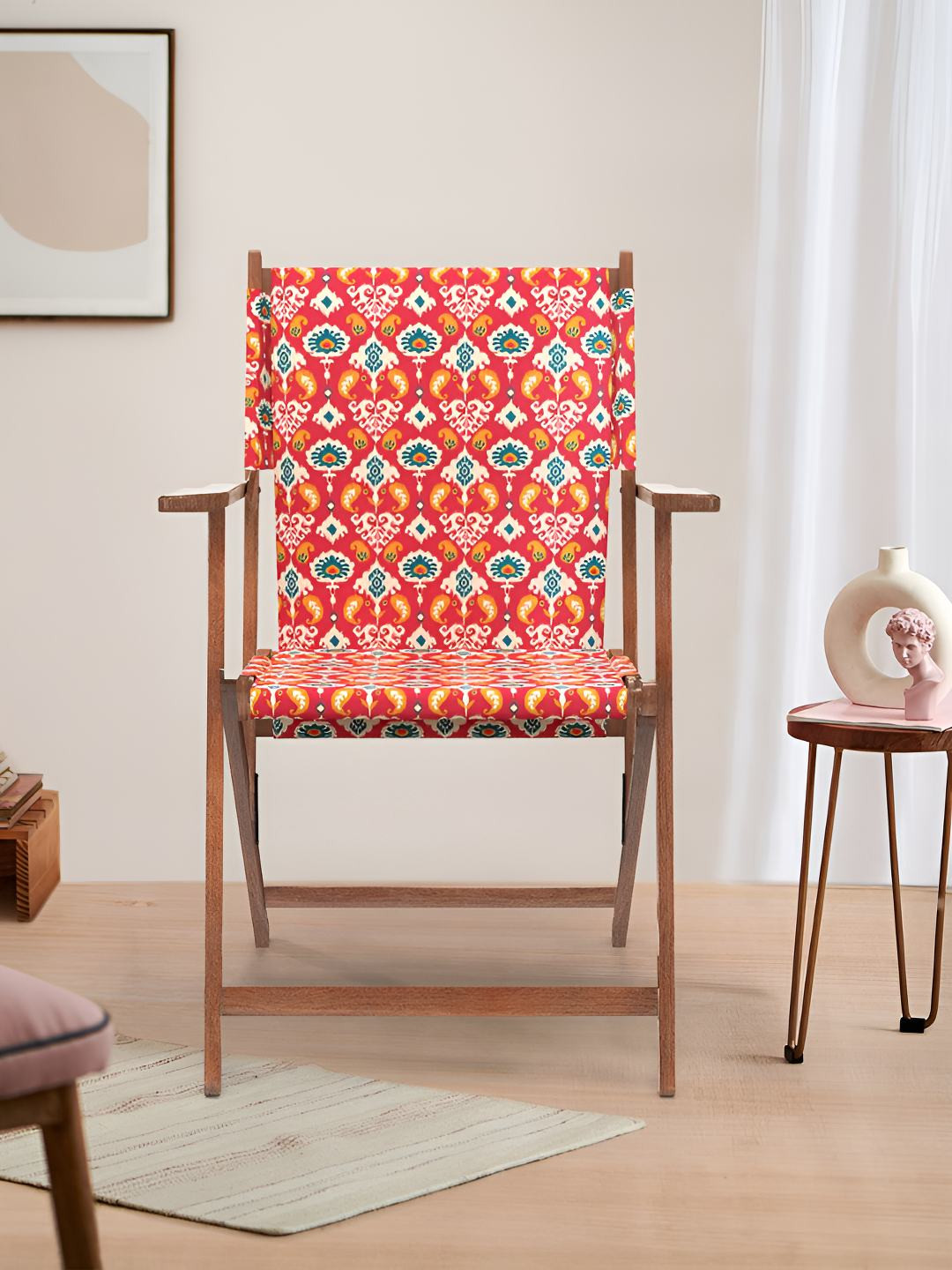 Chumbak Red & Beige Ikkat Bistro Folding Chair