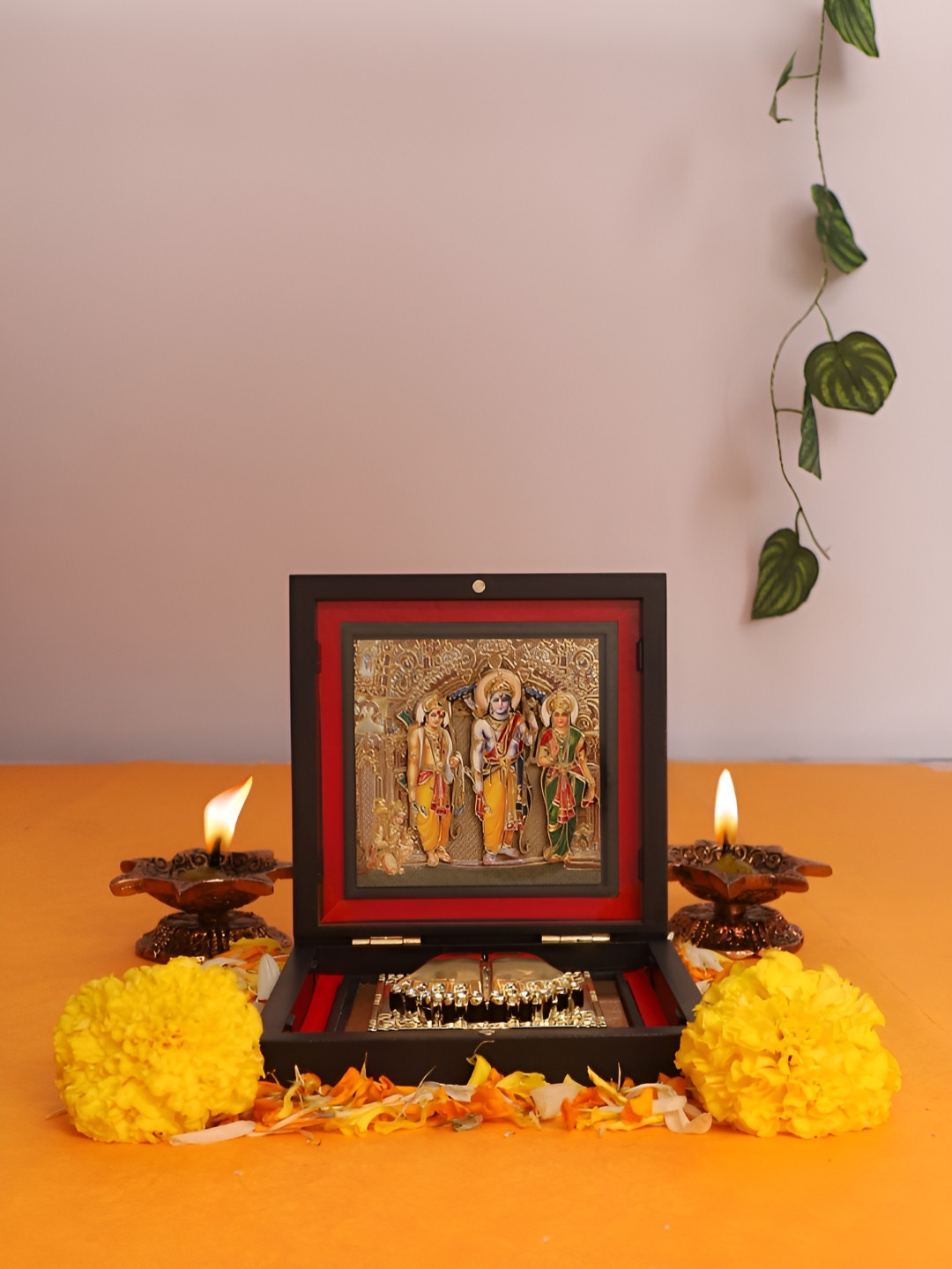 INTERNATIONAL GIFT Gold-Toned Ram Charan Paduka Religious Foot Prints Pooja Essentials