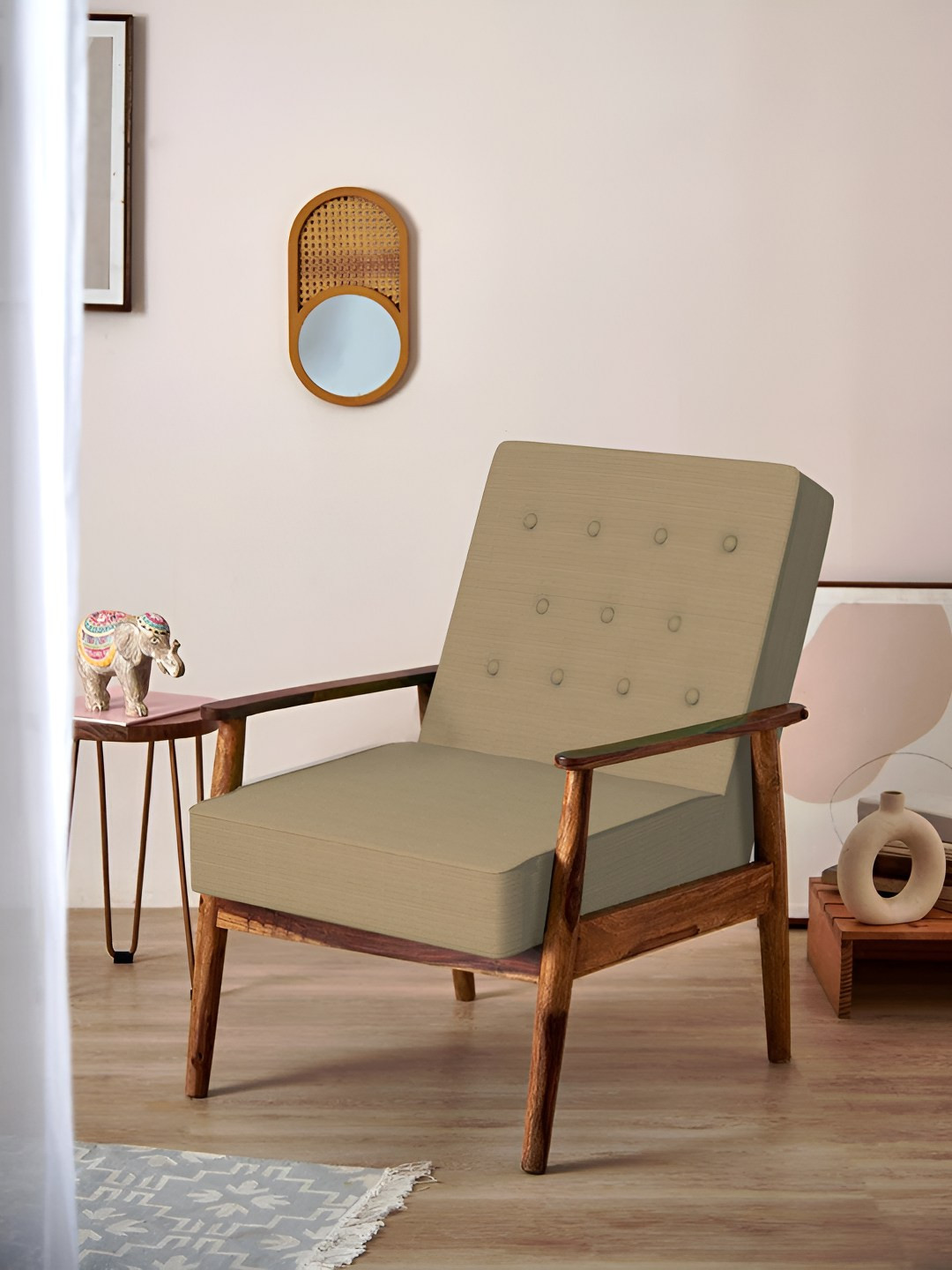 Chumbak Memsaab Beach Beige Arm Chair