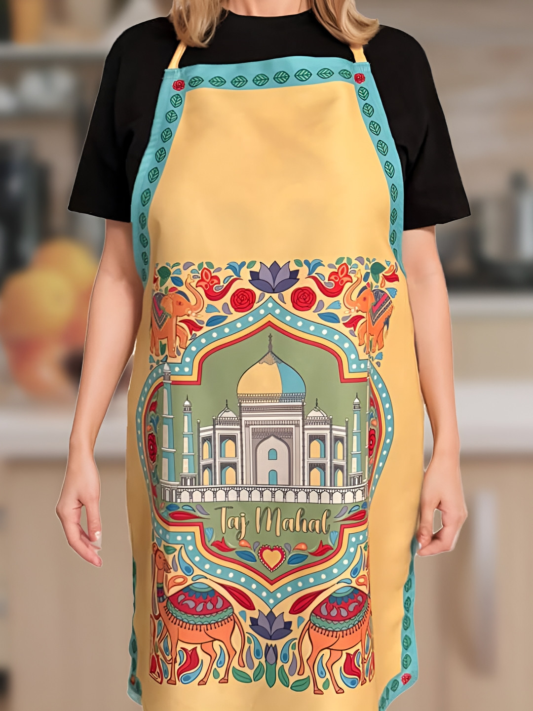 MAATIR DESIGNS Yellow & Blue Taj Floral Popart Printed Adjustable Apron
