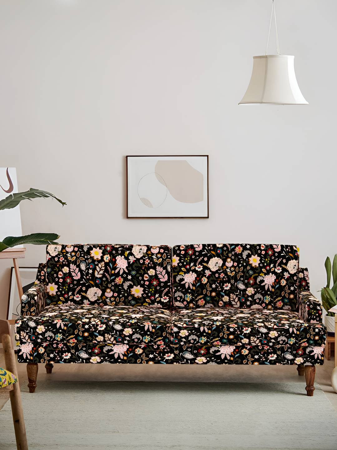 Chumbak Nawab Couch Bohemian Palampore Black & Pink Three Seater Inflatable Sofa and Bed