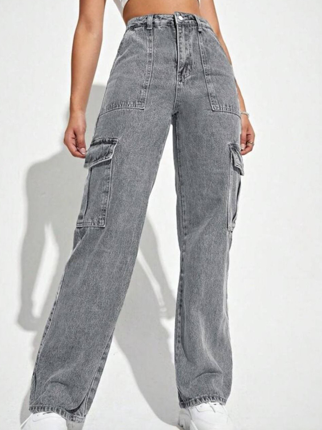 Zizvo Women Baggy High-Rise Cotton Heavy Fade Jeans