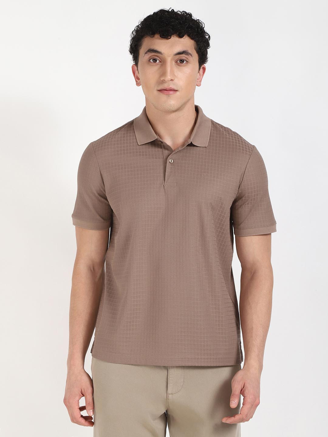 Calvin Klein Men Self Design Polo Collar Cotton T-shirt