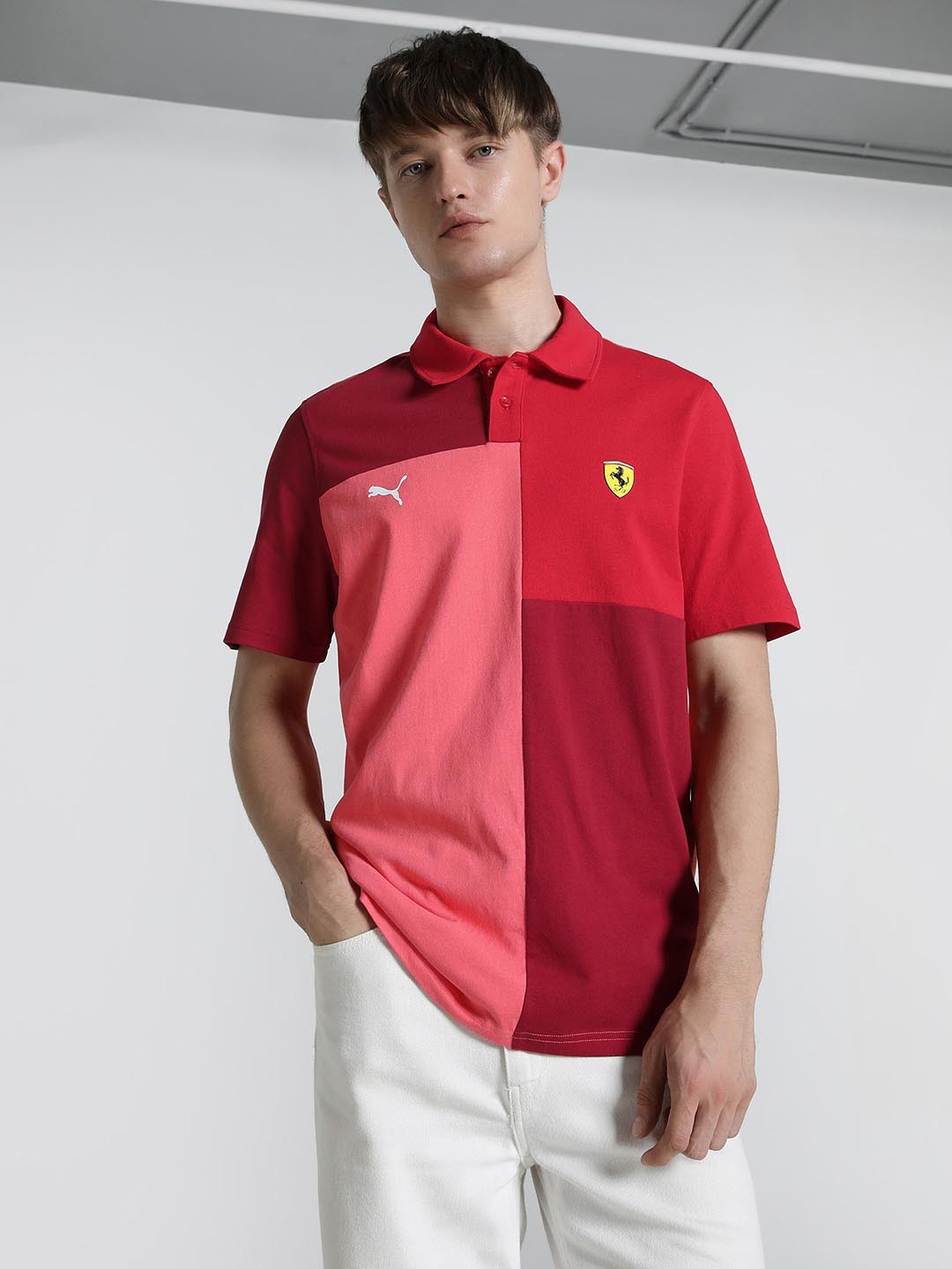 PUMA Motorsport Men Ferrari Race Lifestyle Colourblocked Polo Collar T-shirt