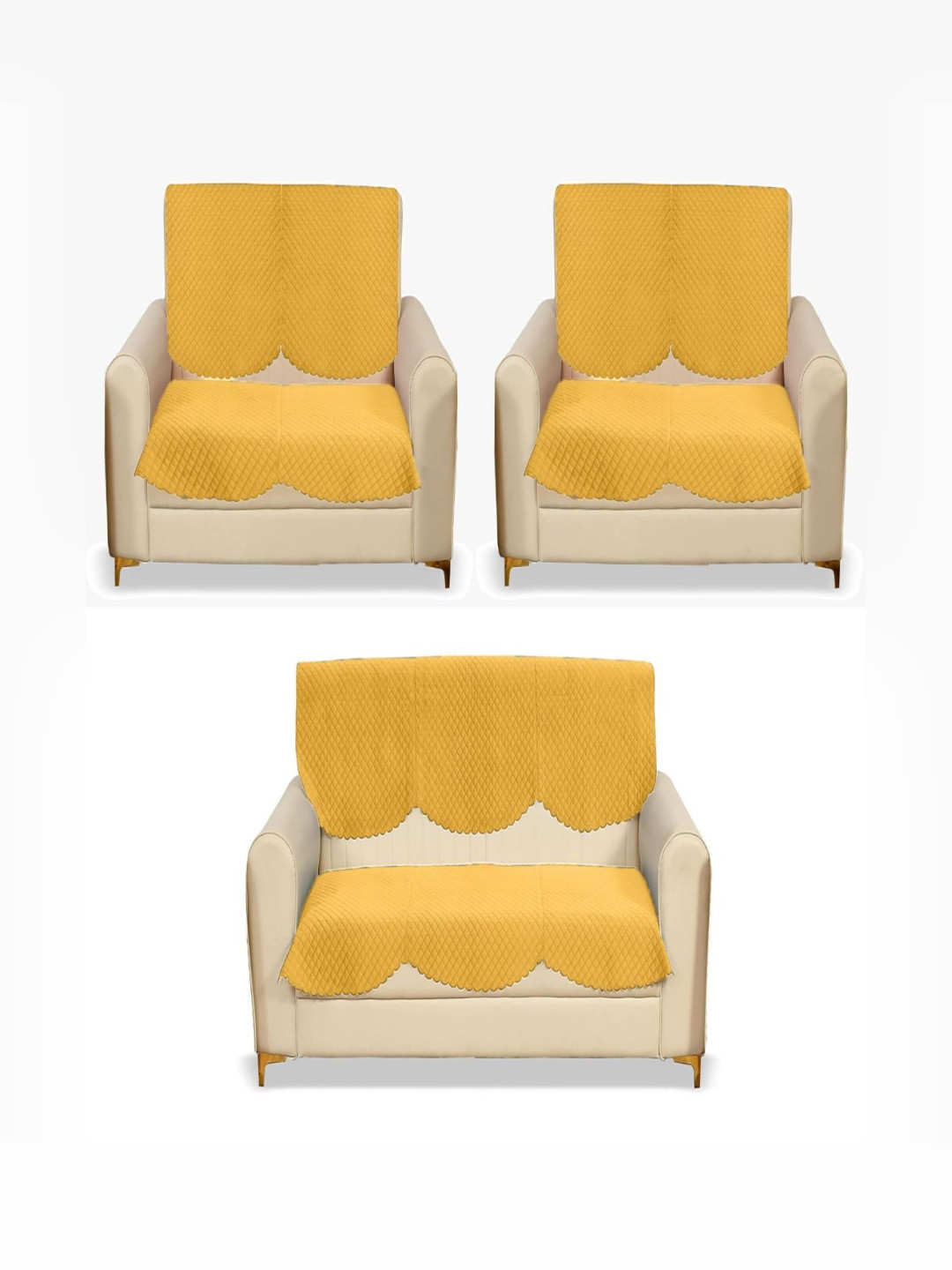 Fashion Throw Yellow 7-Seater Checked Velvet Sofa Cover